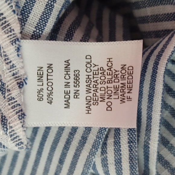 SIGRID Olsen linen blend top women's size medium blue and white striped - Picture 7 of 7